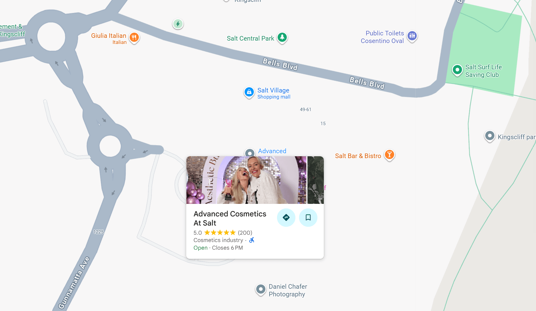 Map showing Advanced Cosmetics At Salt in Salt Village